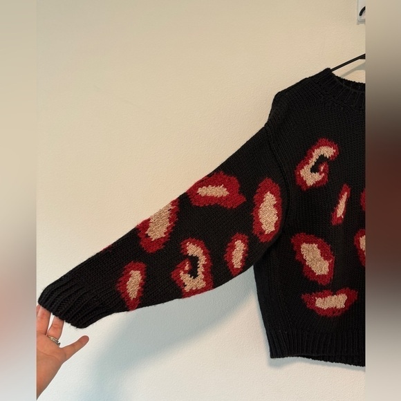 Ba&sh Leo Jacquard Knit Wool Alpaca Mohair Blend Black Red Leopard Sweater S - Picture 6 of 15